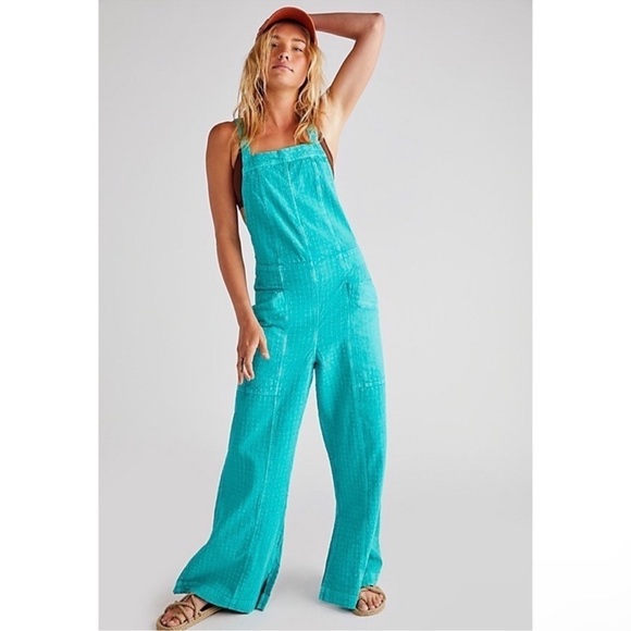 Free People Pants - NWOT Free People Savannah Overalls Jumpsuit Onesie Wide Leg Flare Green